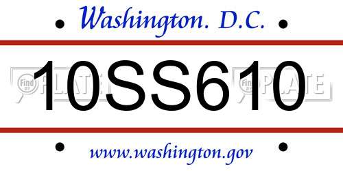 10SS610 District Of Columbia License Plate