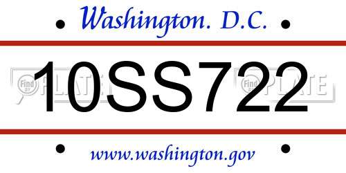 10SS722 District Of Columbia License Plate