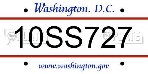 10SS727 District Of Columbia License Plate