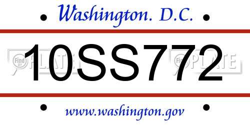 10SS772 District Of Columbia License Plate