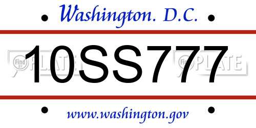 10SS777 District Of Columbia License Plate