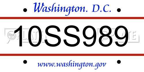 10SS989 District Of Columbia License Plate