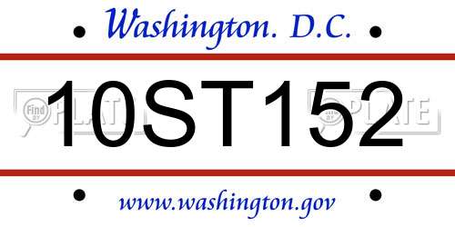 10ST152 District Of Columbia License Plate