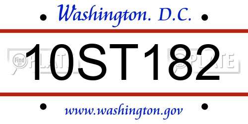 10ST182 District Of Columbia License Plate
