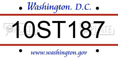 10ST187 District Of Columbia License Plate