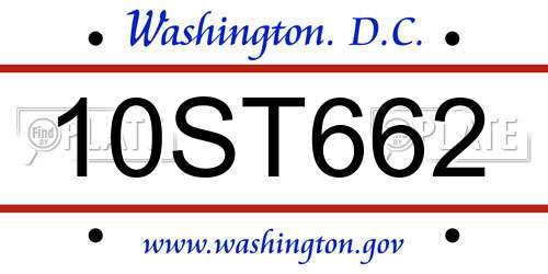10ST662 District Of Columbia License Plate