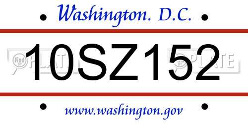 10SZ152 District Of Columbia License Plate