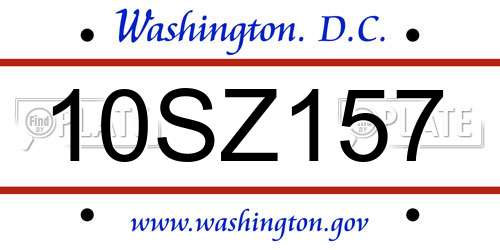 10SZ157 District Of Columbia License Plate