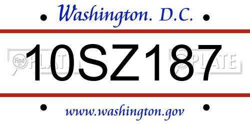10SZ187 District Of Columbia License Plate
