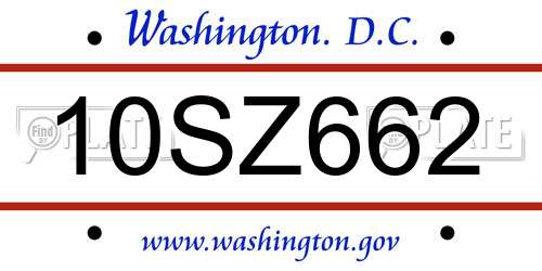 10SZ662 District Of Columbia License Plate