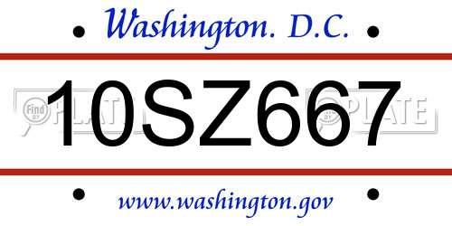 10SZ667 District Of Columbia License Plate