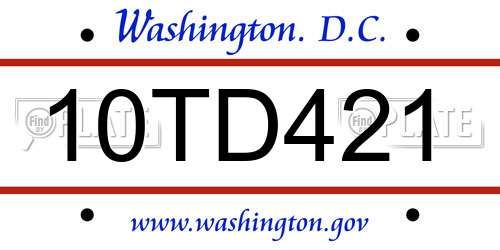 10TD421 District Of Columbia License Plate