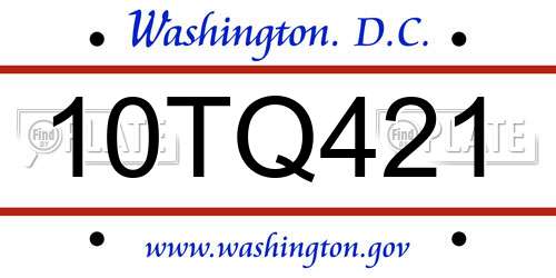 10TQ421 District Of Columbia License Plate