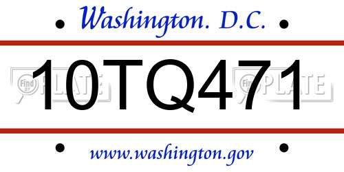 10TQ471 District Of Columbia License Plate