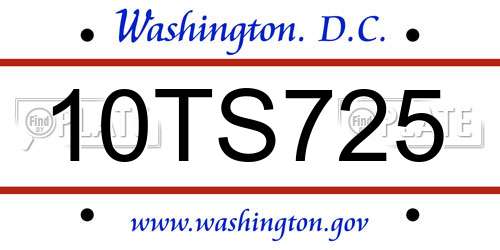 10TS725 District Of Columbia License Plate