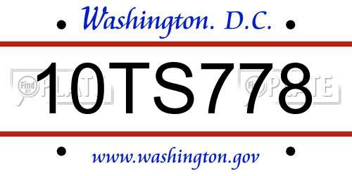 10TS778 District Of Columbia License Plate