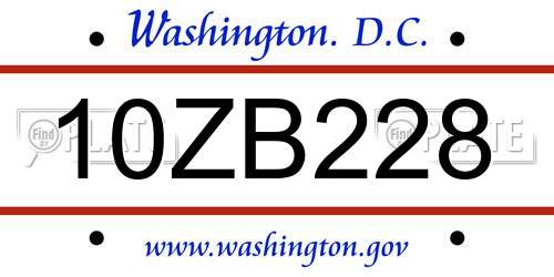 10ZB228 District Of Columbia License Plate