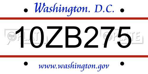 10ZB275 District Of Columbia License Plate