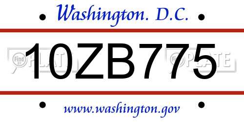10ZB775 District Of Columbia License Plate