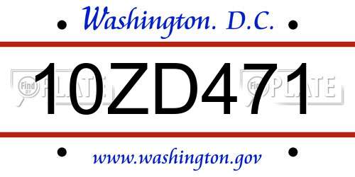 10ZD471 District Of Columbia License Plate