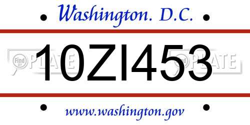 10ZI453 District Of Columbia License Plate