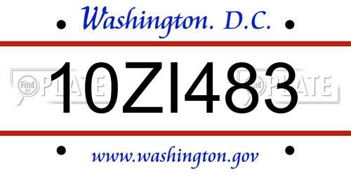10ZI483 District Of Columbia License Plate