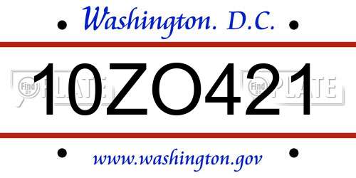 10ZO421 District Of Columbia License Plate