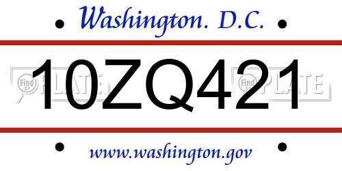 10ZQ421 District Of Columbia License Plate