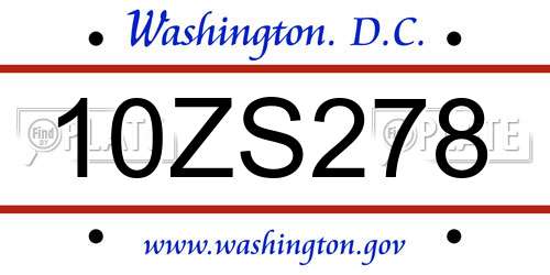 10ZS278 District Of Columbia License Plate