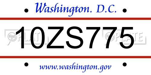 10ZS775 District Of Columbia License Plate
