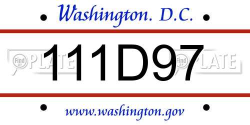 111D97 District Of Columbia License Plate