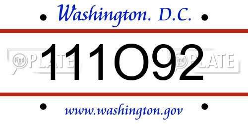 111O92 District Of Columbia License Plate
