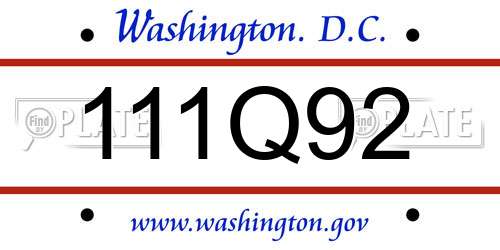 111Q92 District Of Columbia License Plate
