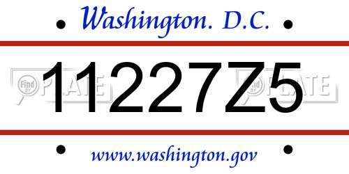 11227Z5 District Of Columbia License Plate
