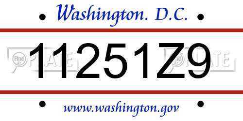 11251Z9 District Of Columbia License Plate