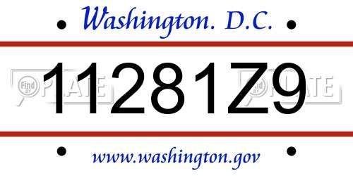 11281Z9 District Of Columbia License Plate