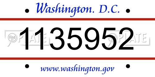 1135952 District Of Columbia License Plate