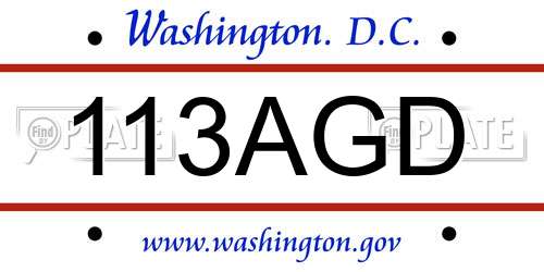 113AGD District Of Columbia License Plate