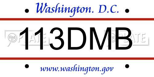 113DMB District Of Columbia License Plate