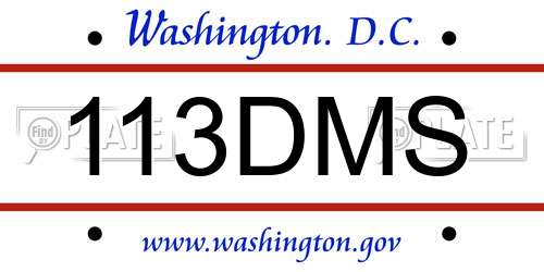 113DMS District Of Columbia License Plate