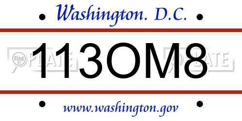 113OM8 District Of Columbia License Plate