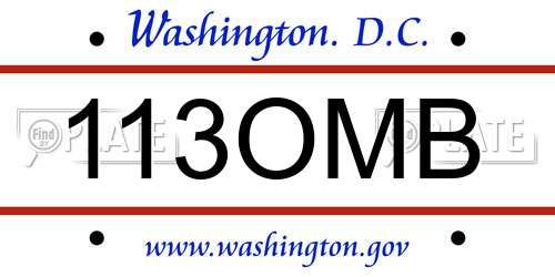 113OMB District Of Columbia License Plate