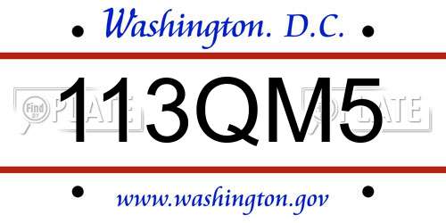 113QM5 District Of Columbia License Plate