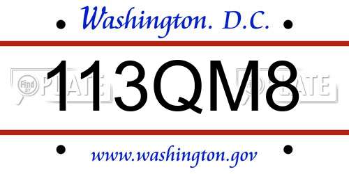 113QM8 District Of Columbia License Plate