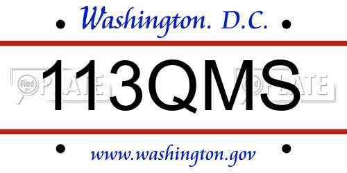 113QMS District Of Columbia License Plate