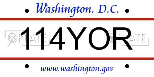 114YOR District Of Columbia License Plate