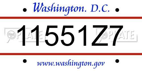 11551Z7 District Of Columbia License Plate