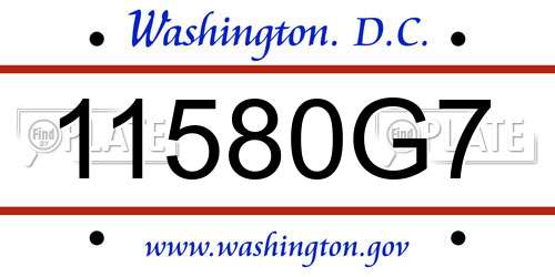 11580G7 District Of Columbia License Plate