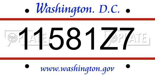 11581Z7 District Of Columbia License Plate