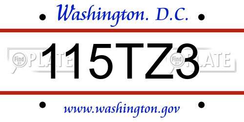 115TZ3 District Of Columbia License Plate